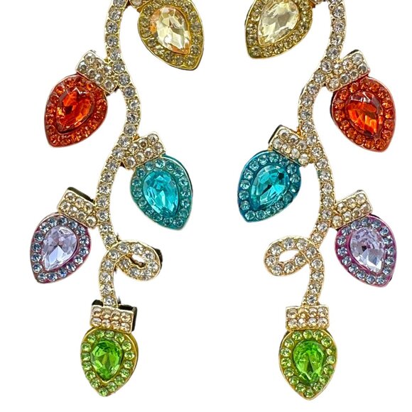 Multicolor Crystal Christmas Light Earrings Festive Statement Jewelry Holiday - Picture 4 of 8